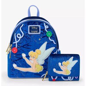 Loungefly Disney Tinker Bell Buttons Light-Up Backpack and Wallet Set NWT